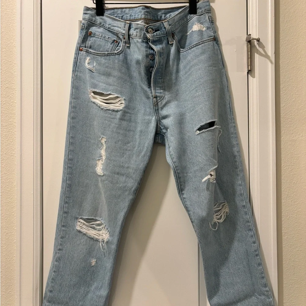 Levi's Womens 501 Original Cropped Jeans Size 31X26 Blue Button Fly Straight Leg - Picture 5 of 6